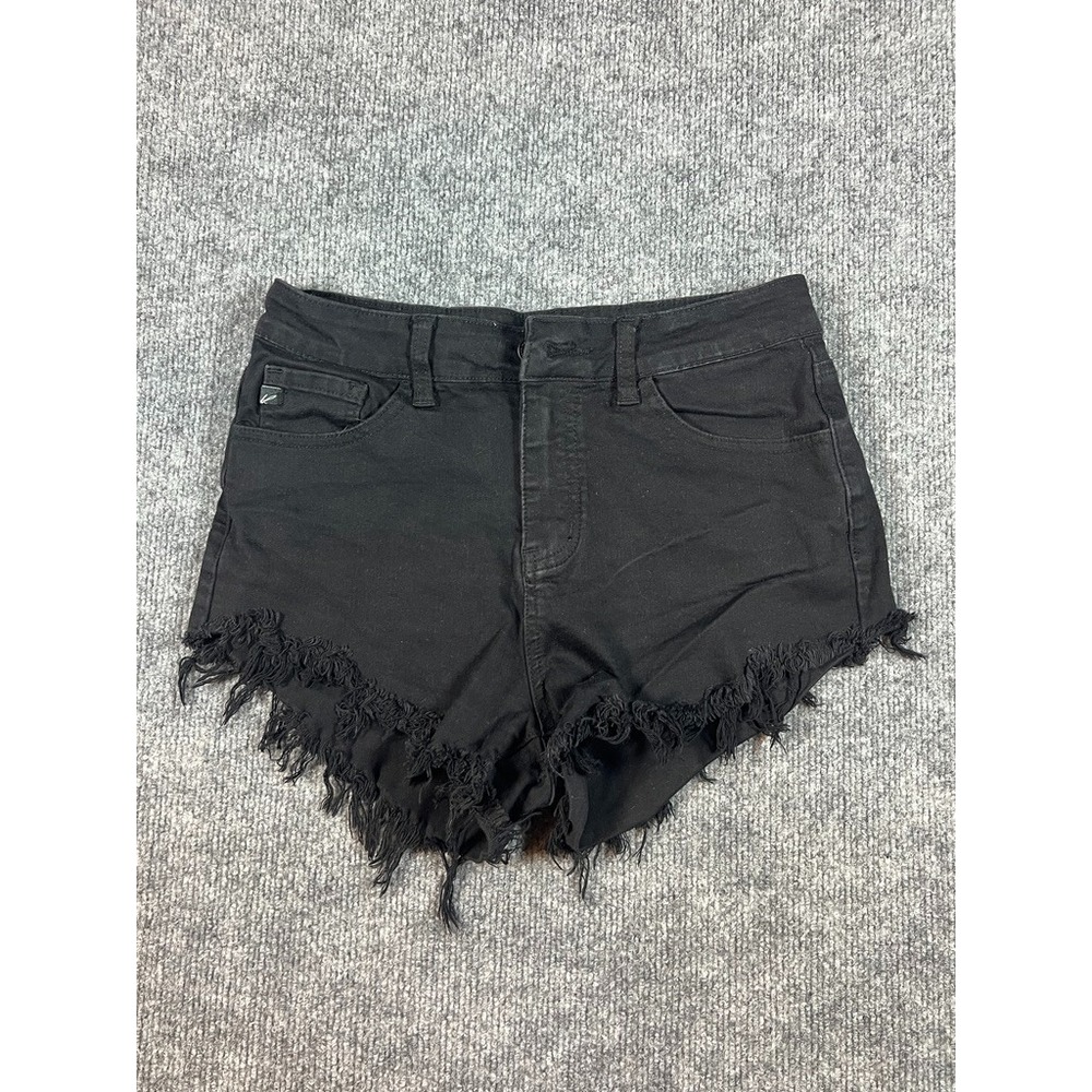 Kancan Women's Cut-Off Shorts Estilo Black Distressed Denim Jean Size 27